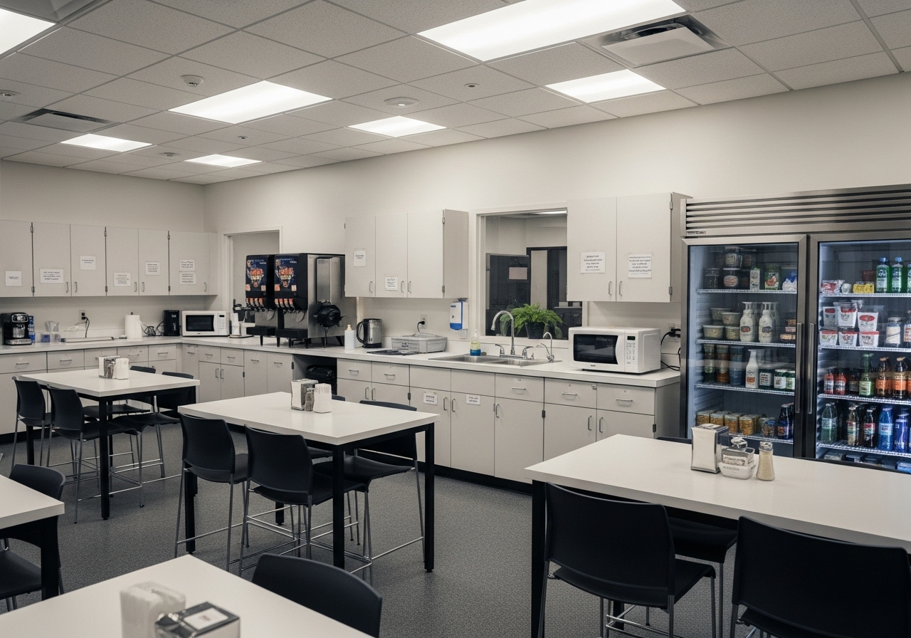 Clean office break room after professional cleaning